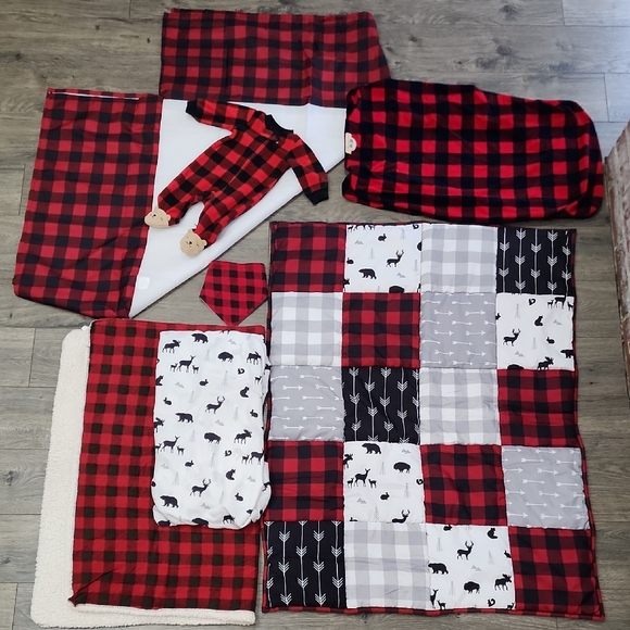 Other - Buffalo Plaid Crib Set Red & Black